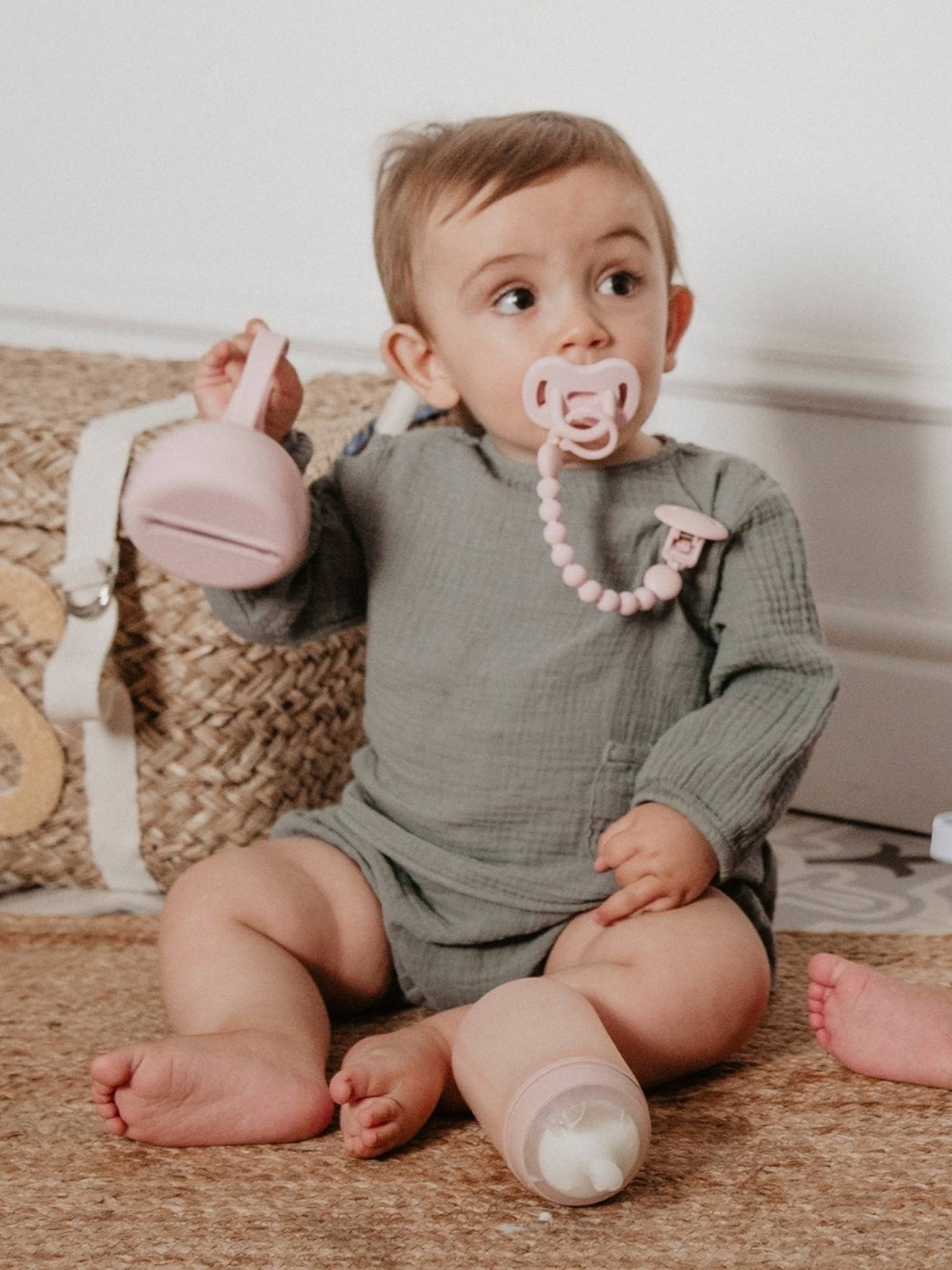 Attache-sucette silicone Colour Essence rose pâle (Suavinex) - Image 1