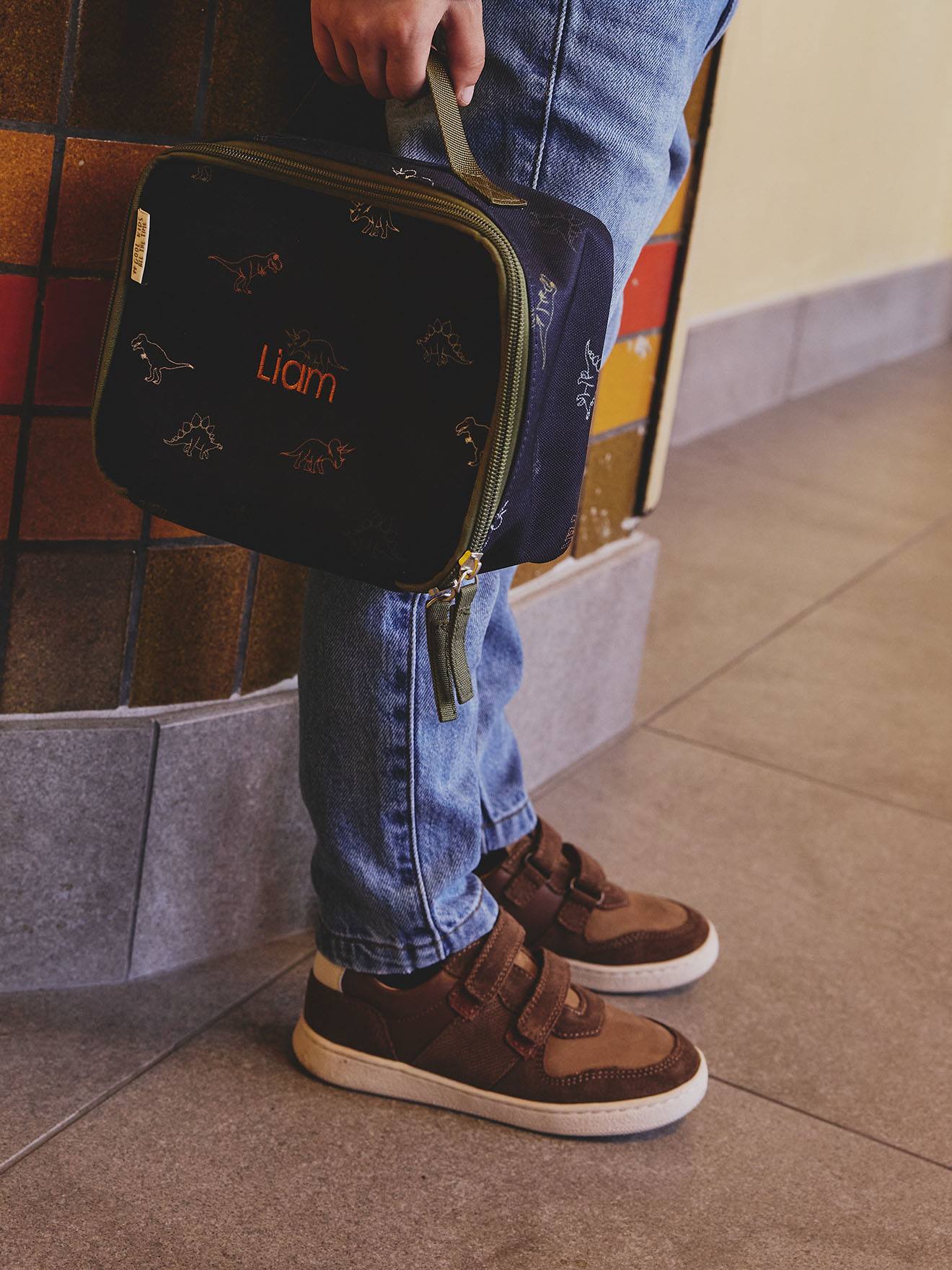 Baskets garçon cuir à scratchs marron