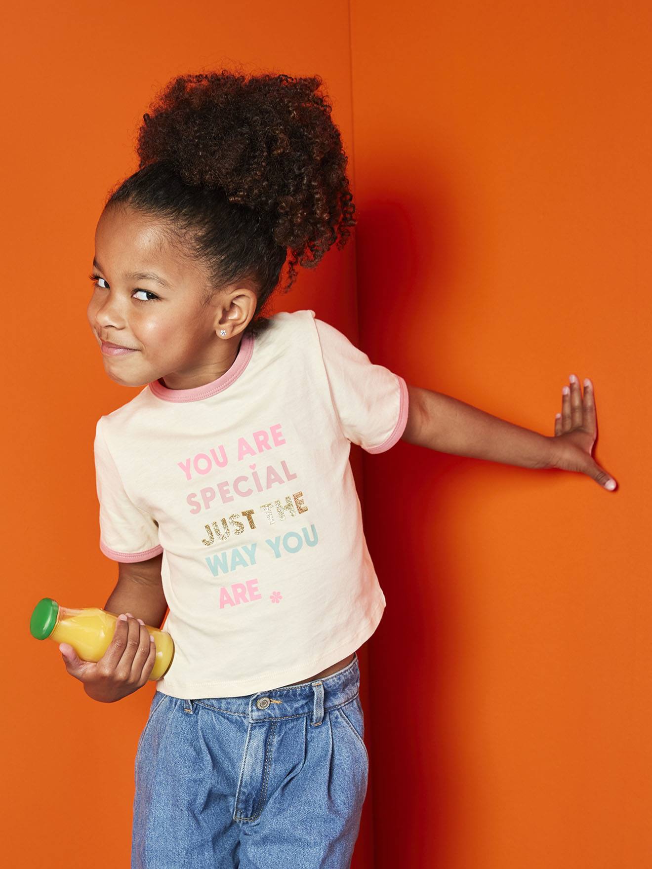 T-shirt fille à message manches courtes fille écru