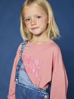 -Tee-shirt fille cropped message sequins manches longues