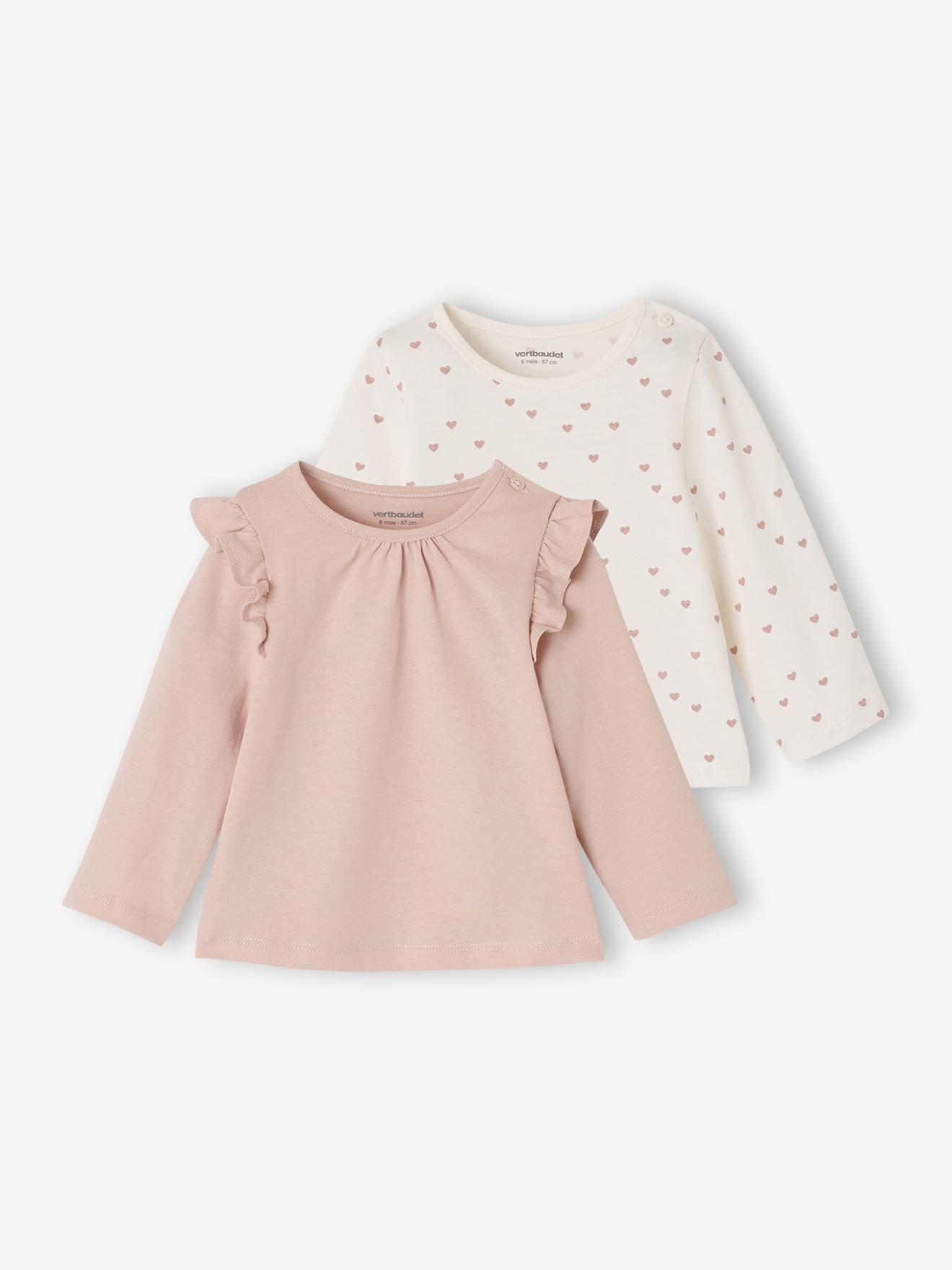 Lot de 2 T-shirts bébé Basics manches longues rose pâle