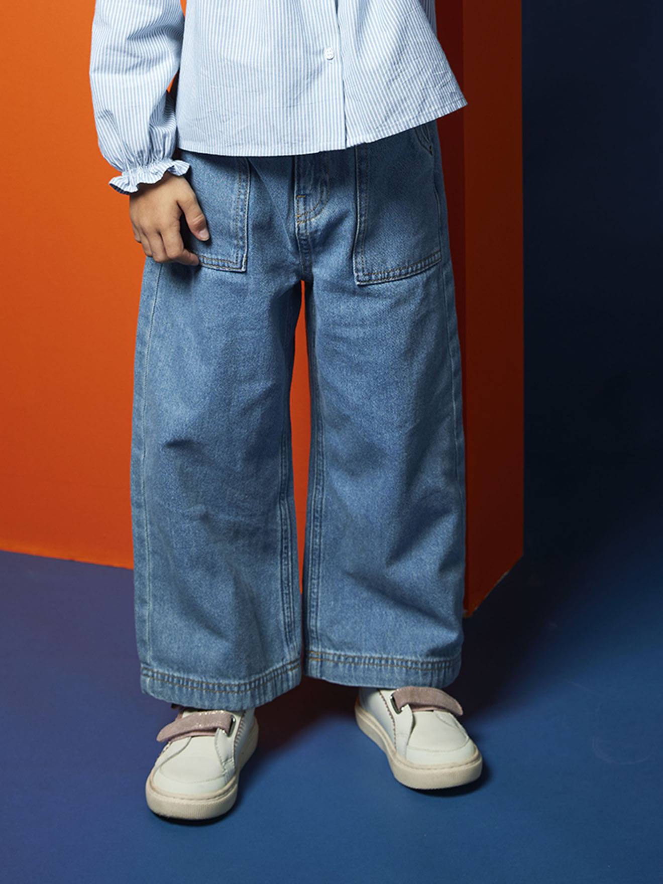 Jean fille large charpentier bleu moyen