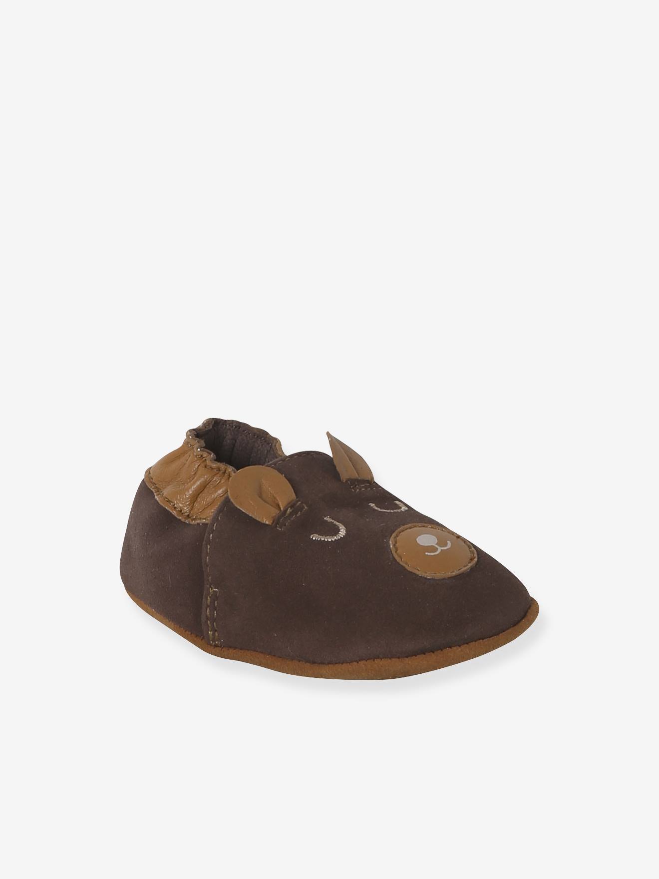 Chaussons élastiqués en cuir souple bébé lot marron