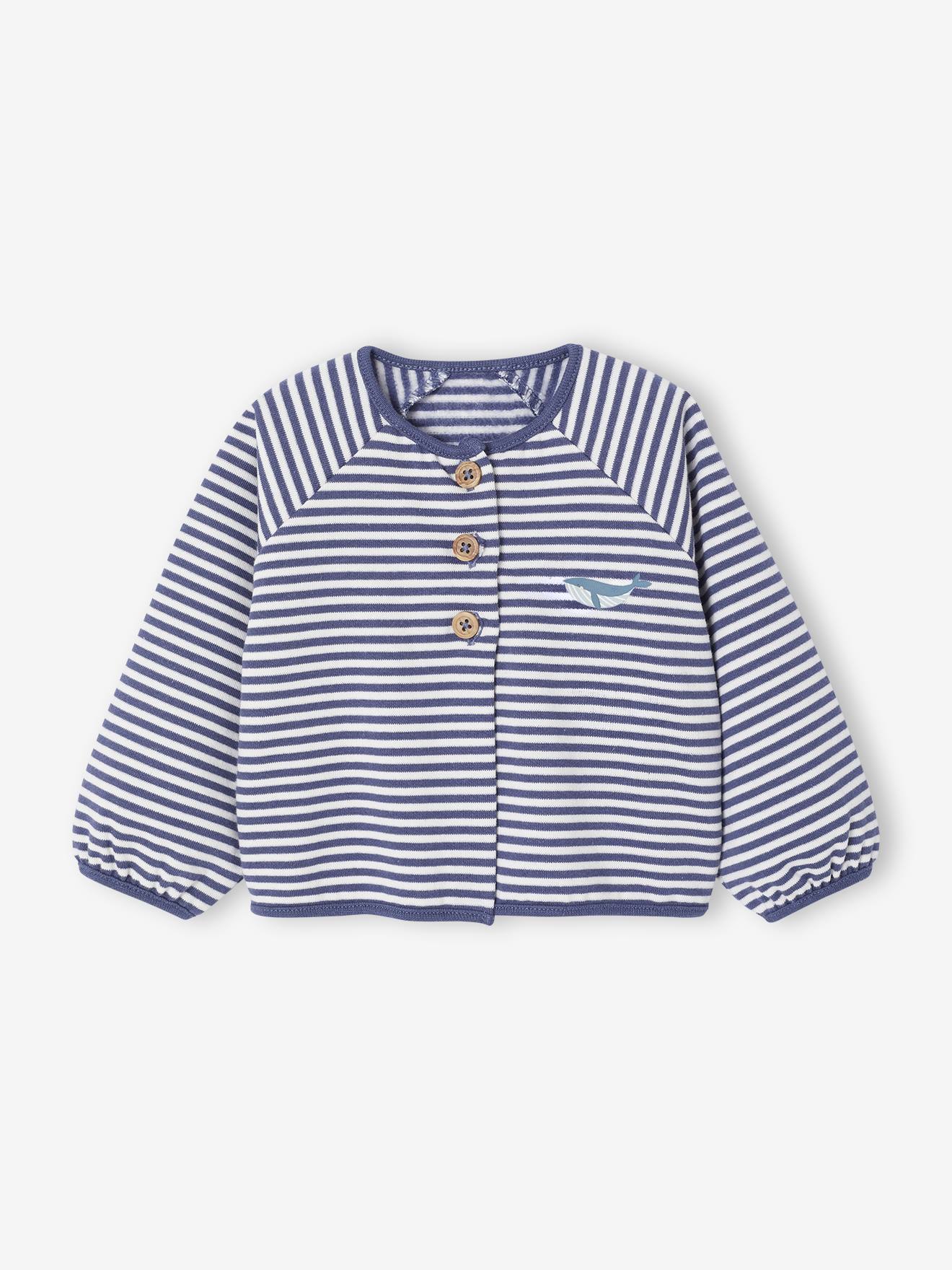 Ensemble naissance molletonné gilet + pantalon bleu (Vertbaudet) - Image 1