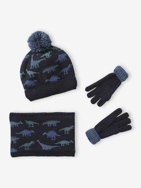 Garçon-Accessoires-Ensemble garçon bonnet + snood + moufles/gants « Dinos »
