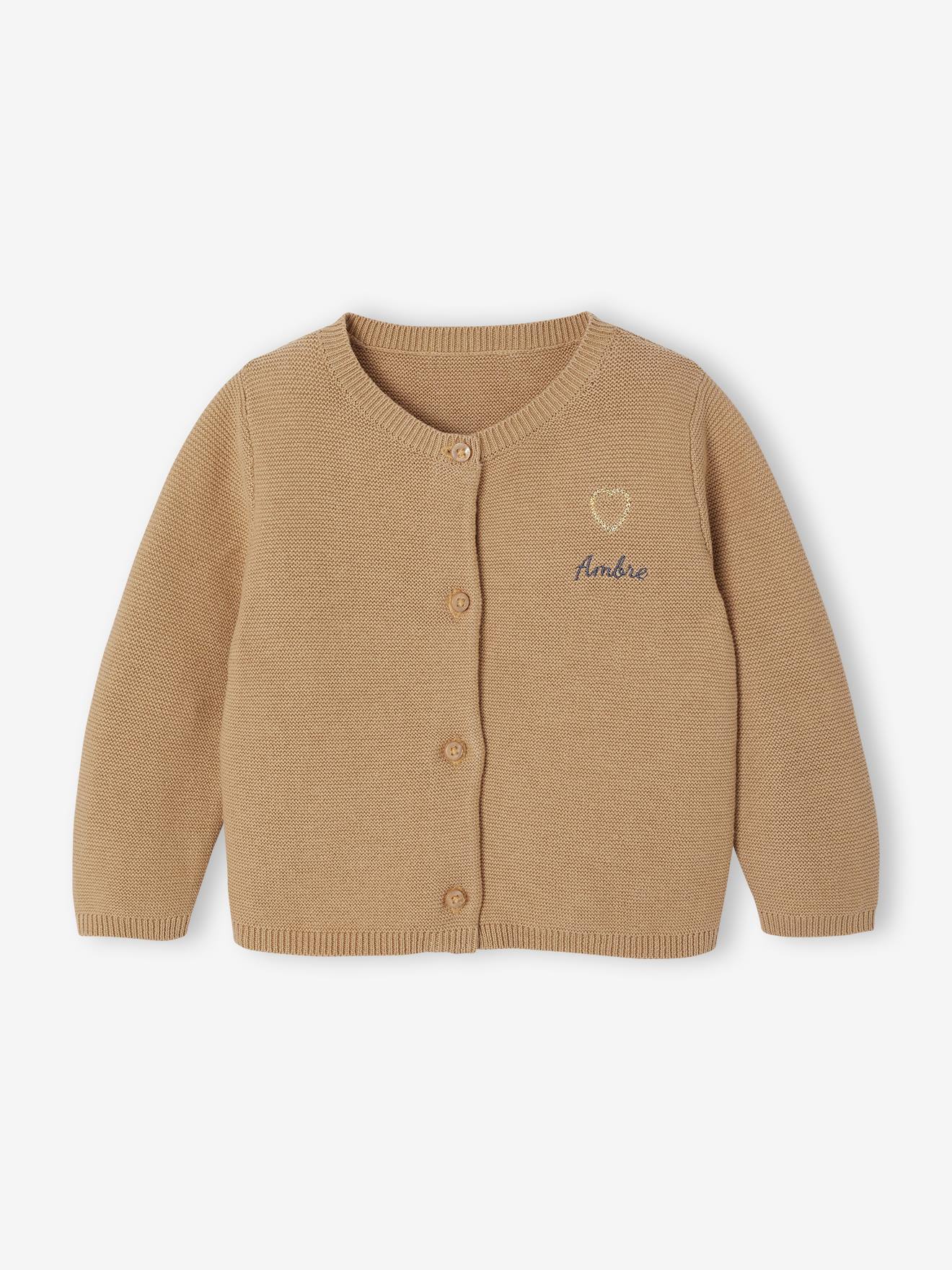Cardigan Broderie Dorée Coeur Bébé Vertbaudet - 100% Coton Doux