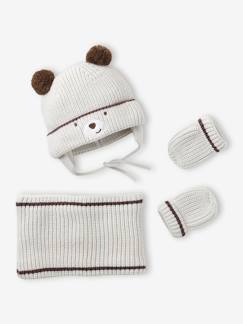 Ensemble bonnet « Ourson », snood et moufles bébé  - vertbaudet enfant
