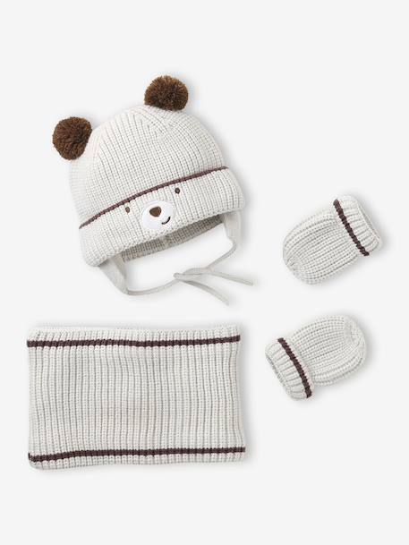 Bébé-Accessoires-Ensemble bonnet « Ourson », snood et moufles bébé