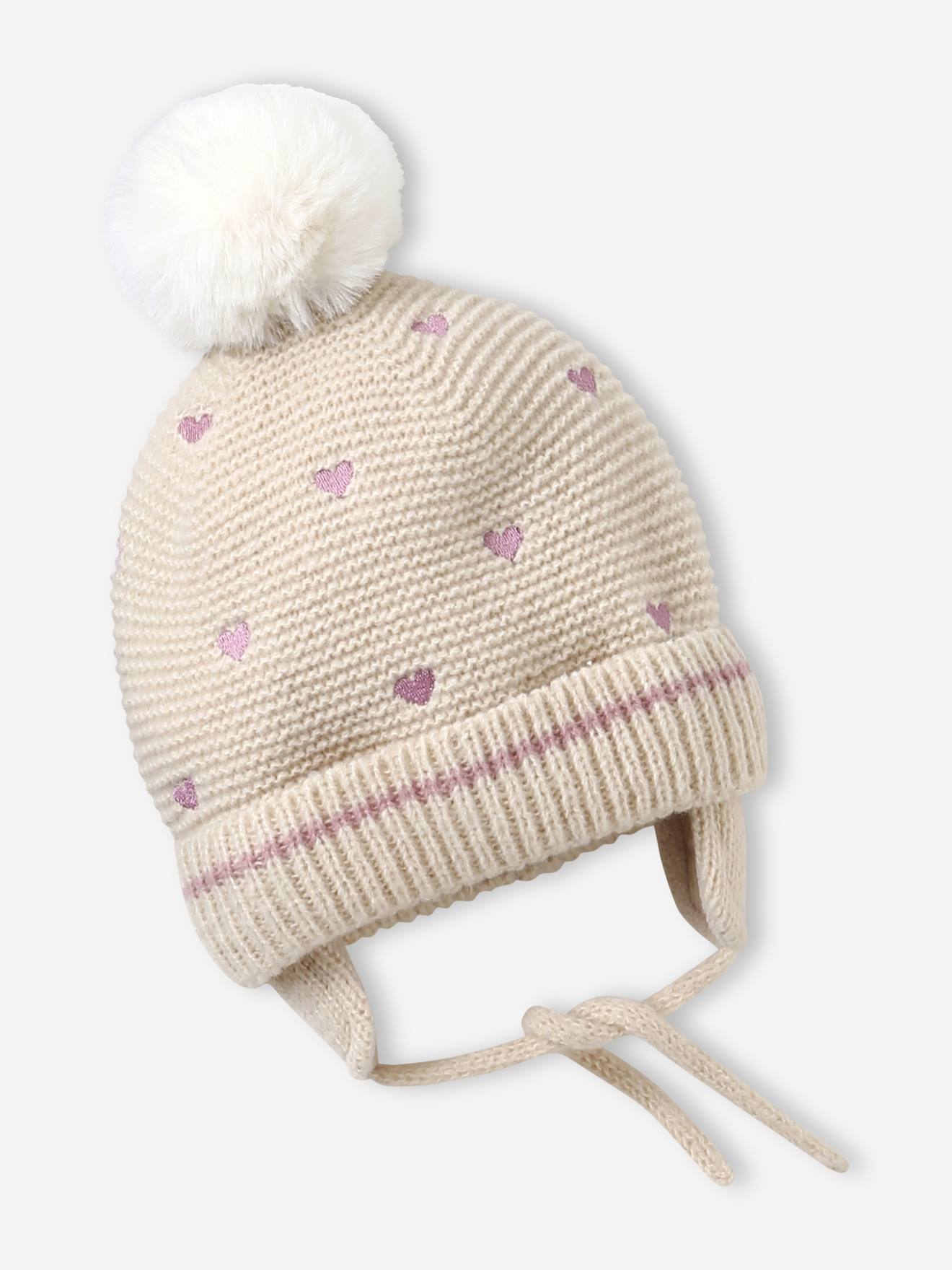 Ensemble bébé bonnet, snood et moufles coeurs beige doré (Vertbaudet) - Image 1