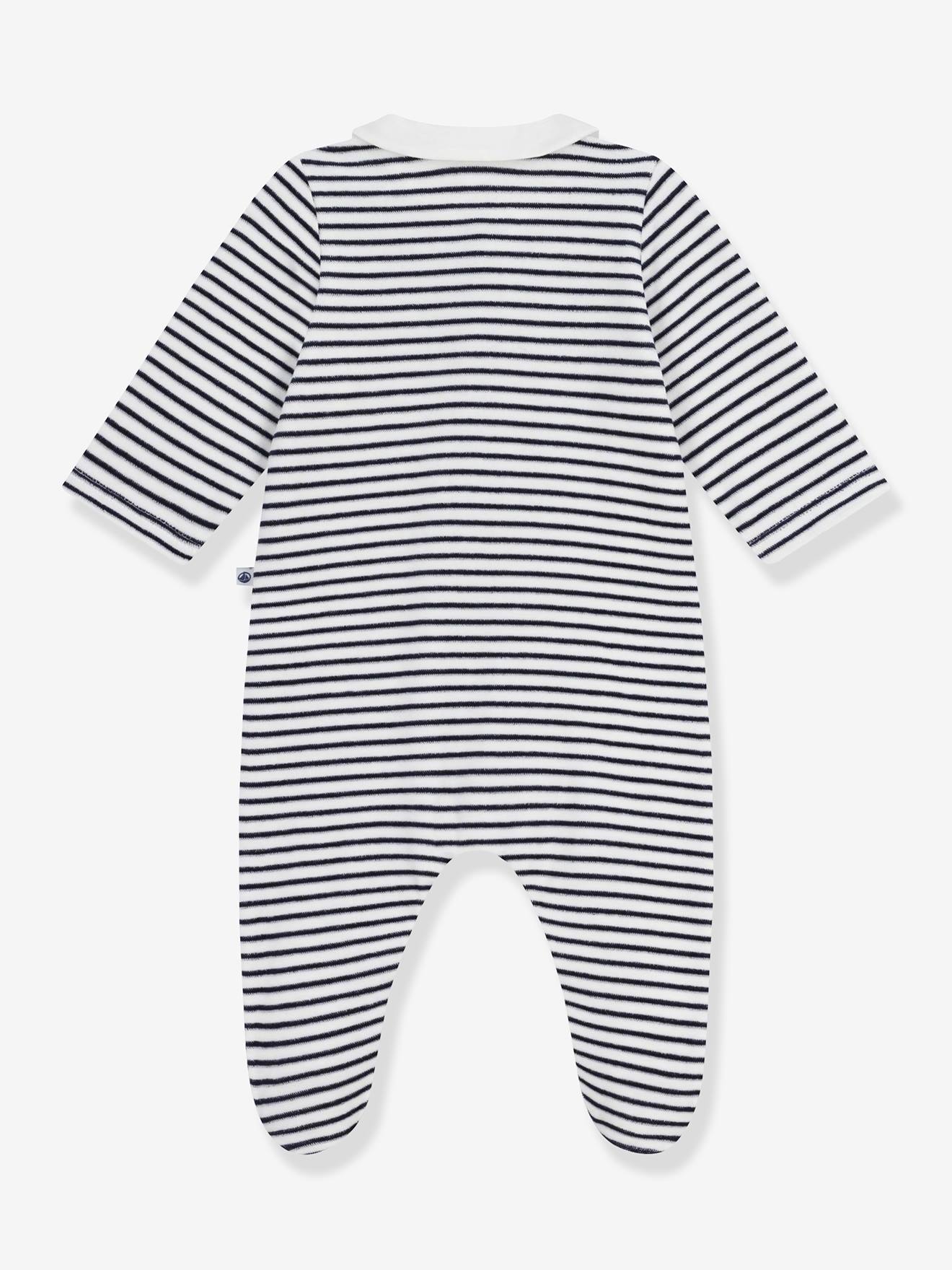 Pyjama bébé en velours à col imprimé marine (Petit Bateau) - Image 3