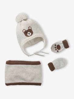 Ensemble Bonnet Péruvien Jacquard Ours Snood et Moufles  - vertbaudet enfant