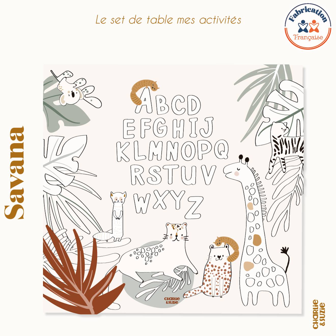 Tapis activités coloriage alphabet savana multicolo