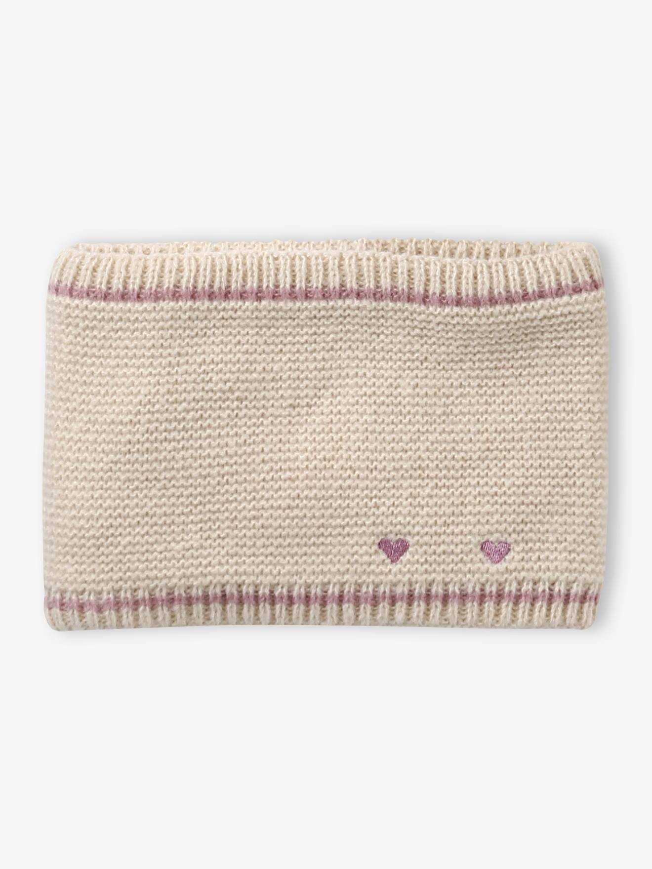 Ensemble bébé bonnet, snood et moufles coeurs beige doré (Vertbaudet) - Image 2