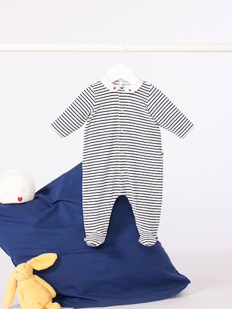 Petit Bateau - Pyjama bébé en velours à col imprimé marine