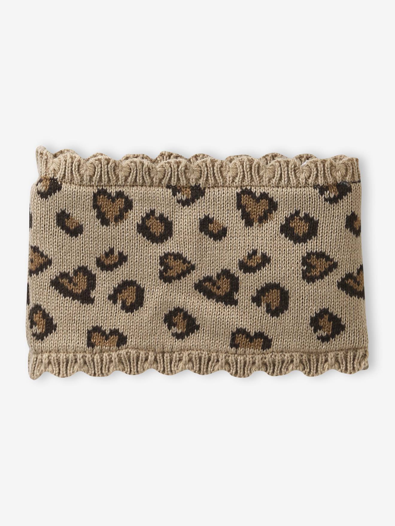 Ensemble léopard coeurs bonnet, snood et moufles bébé taupe (Vertbaudet) - Image 2