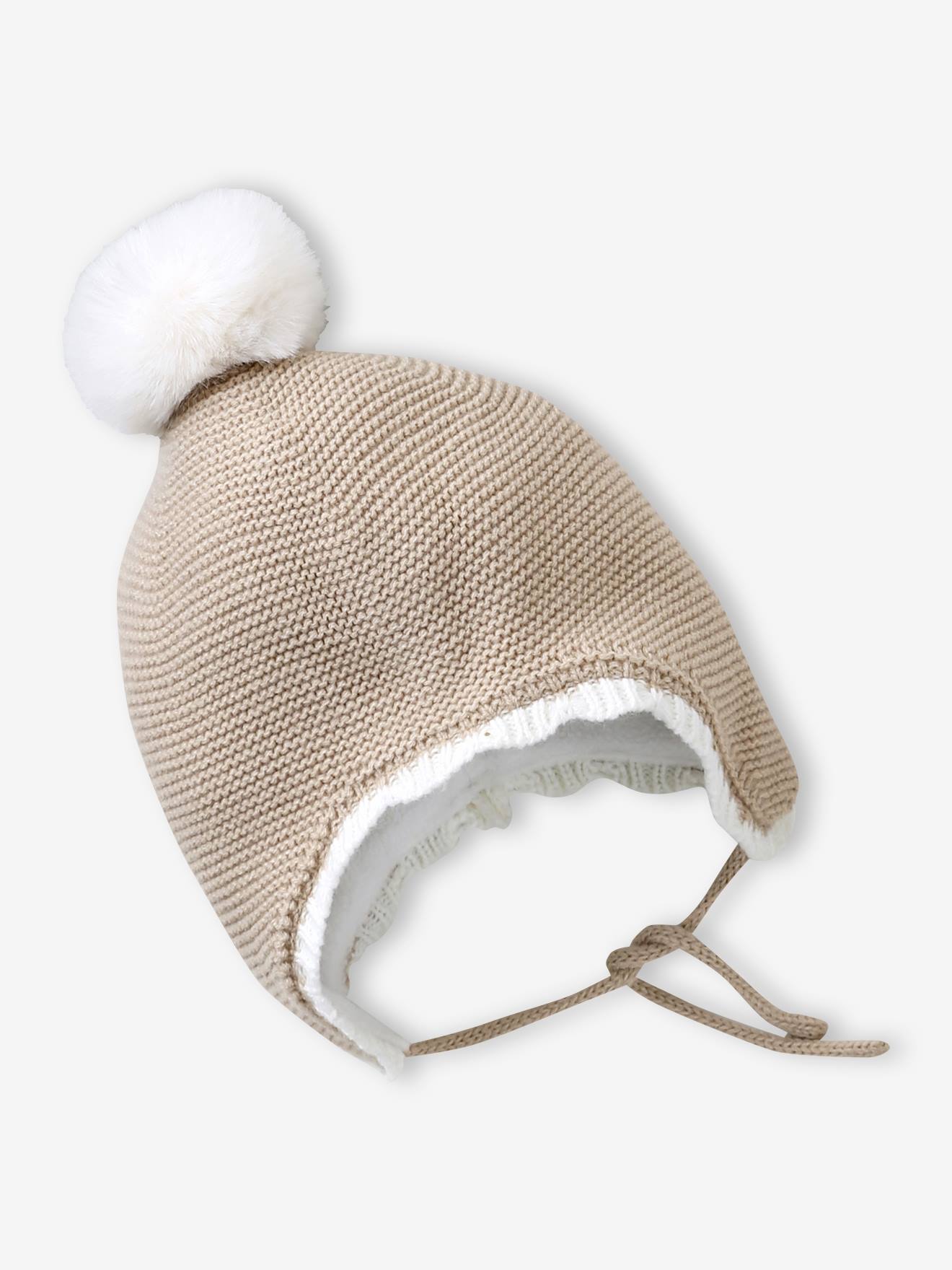 Ensemble festonné bonnet, snood et moufles bébé beige chiné (Vertbaudet) - Image 1