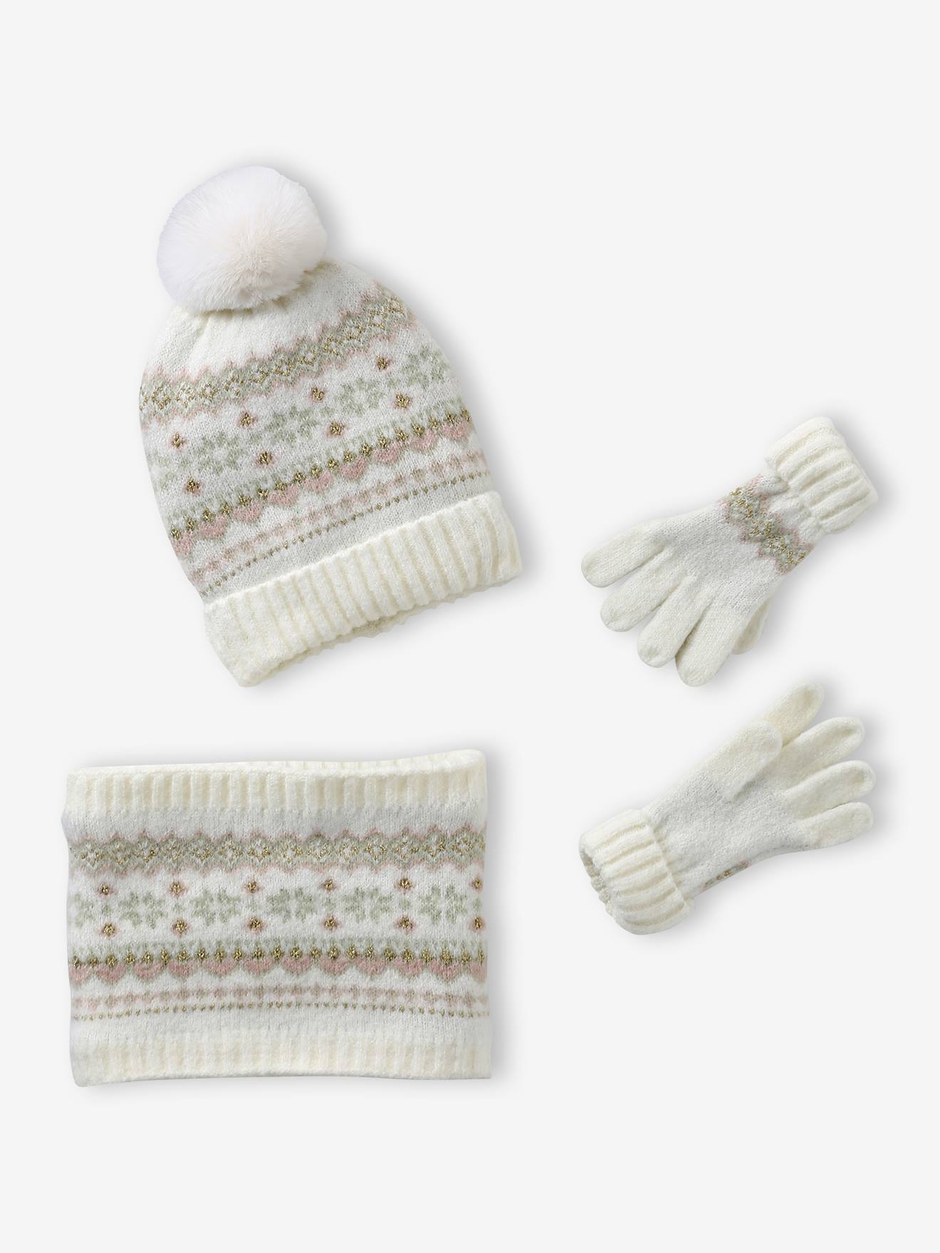 Ensemble jacquard fille bonnet snood mouflesgants cru 14 €