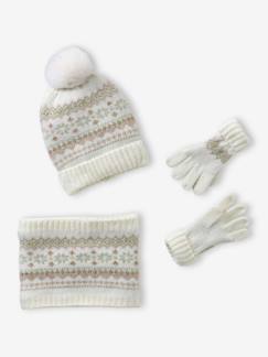 Ensemble jacquard fille bonnet + snood + moufles/gants  - vertbaudet enfant