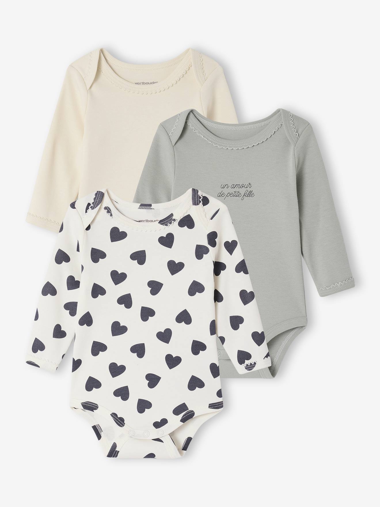 Lot de 3 bodies naissance avec ouverture américaine vert sauge