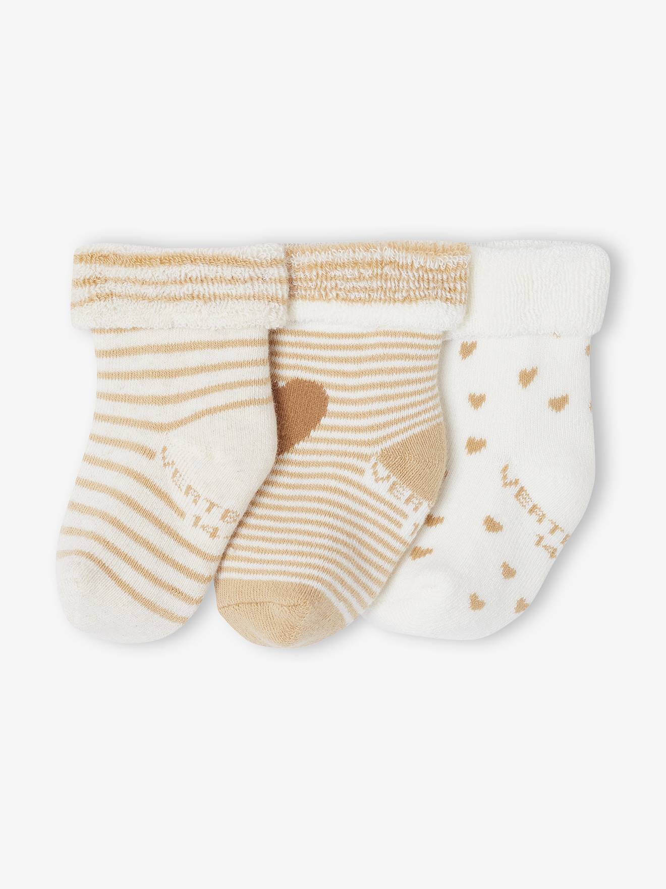 Lot de 3 paires de chaussettes bébé fille coeurs lot beige (Vertbaudet) - Image 1