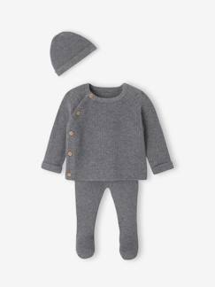 Ensemble naissance 3 pièces en tricot gilet + pantalon + bonnet  - vertbaudet enfant