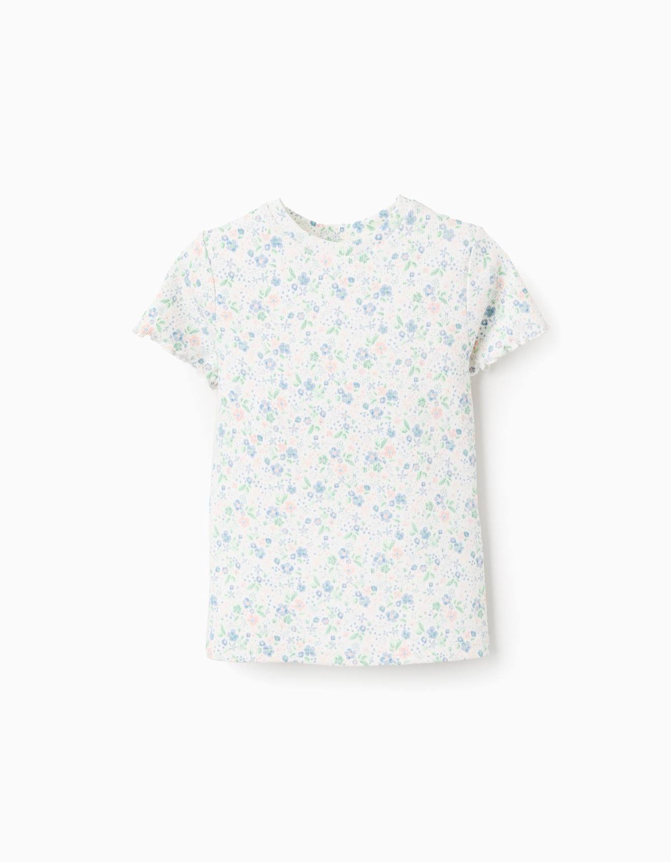 T-shirt Côtelé Floral Beige Clair