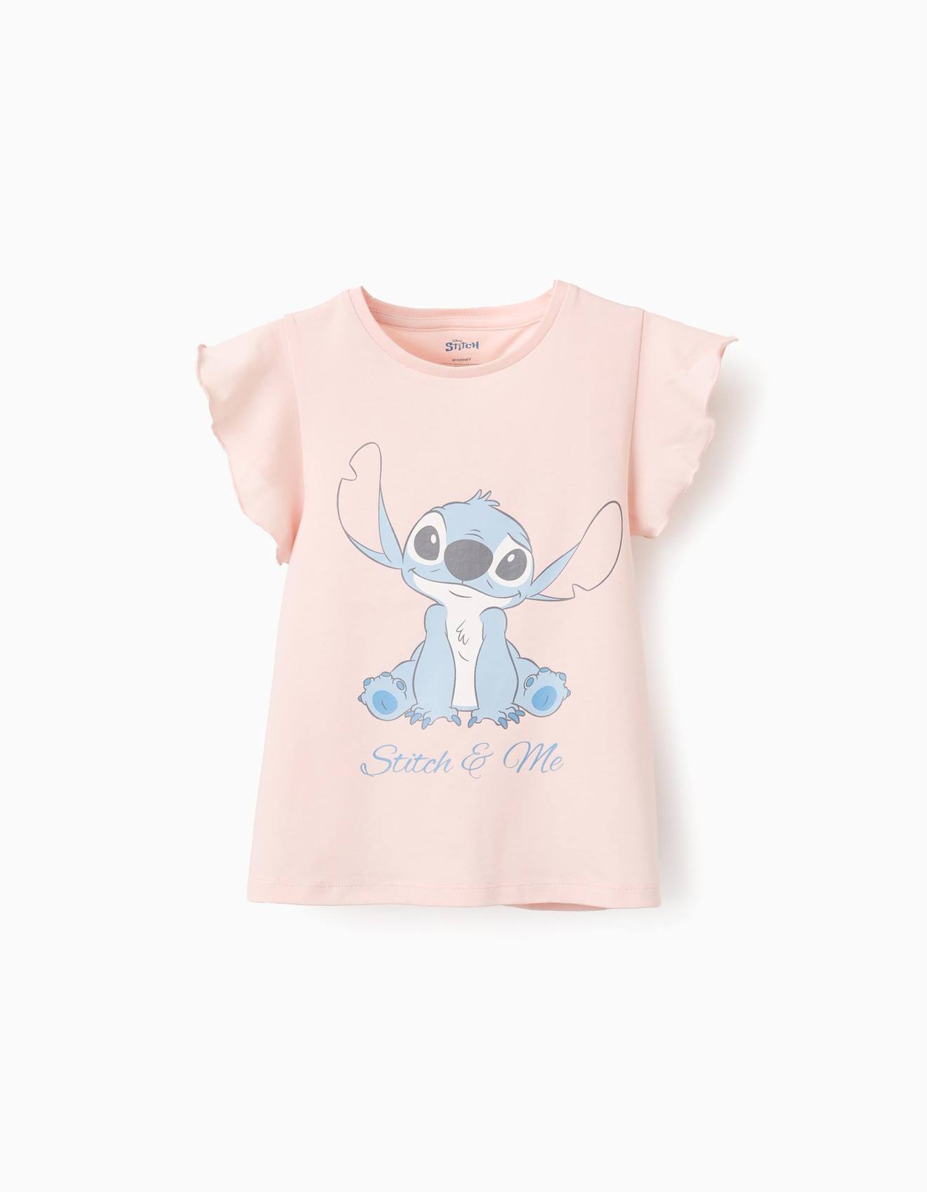 T-shirt À Volants En Coton Lilo Et Stitch Rose Clair