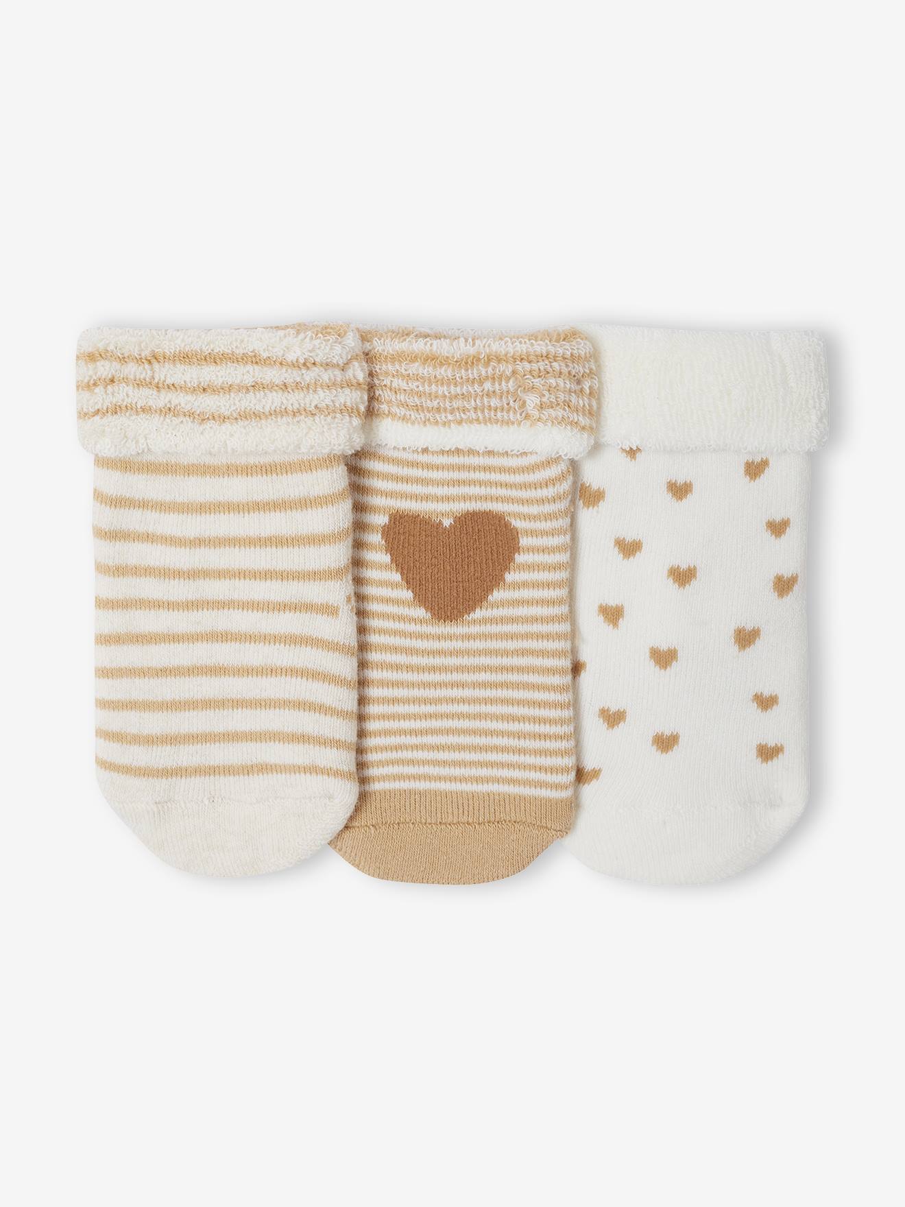 Lot de 3 paires de chaussettes bébé fille coeurs lot beige