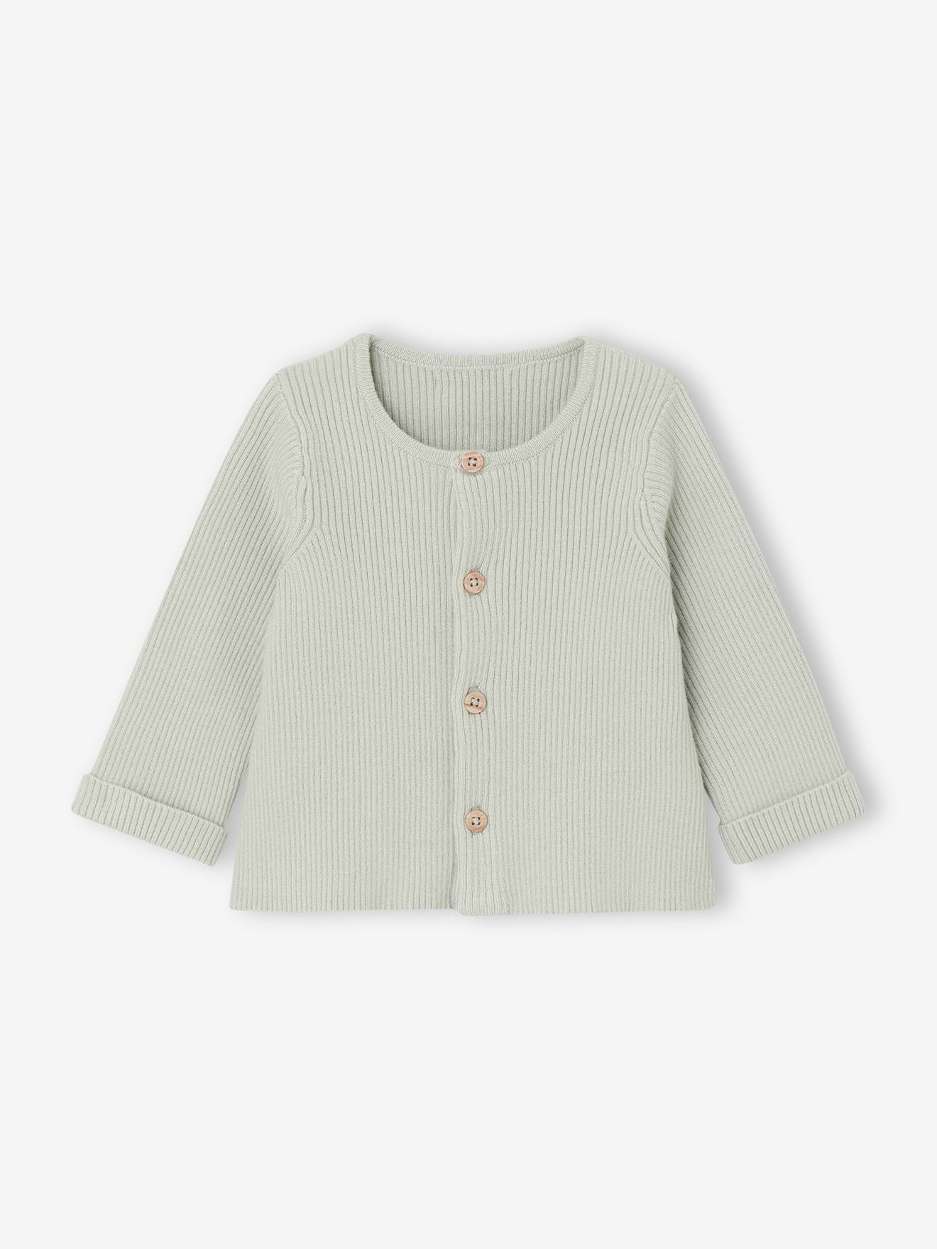 Ensemble bébé mixte gilet pantalon en tricot vert d'eau (Vertbaudet) - Image 1