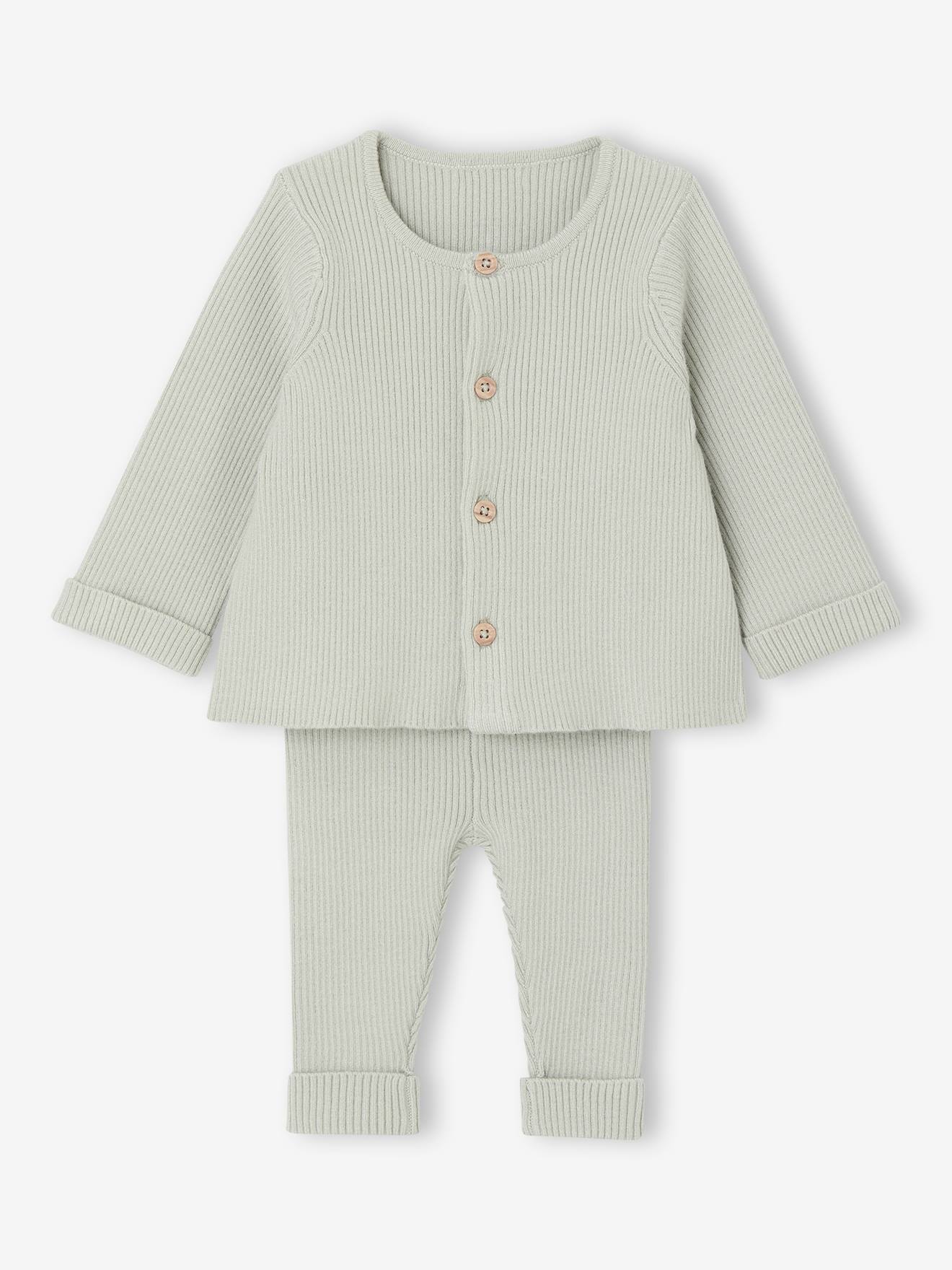 Ensemble bébé mixte gilet pantalon en tricot vert d'eau