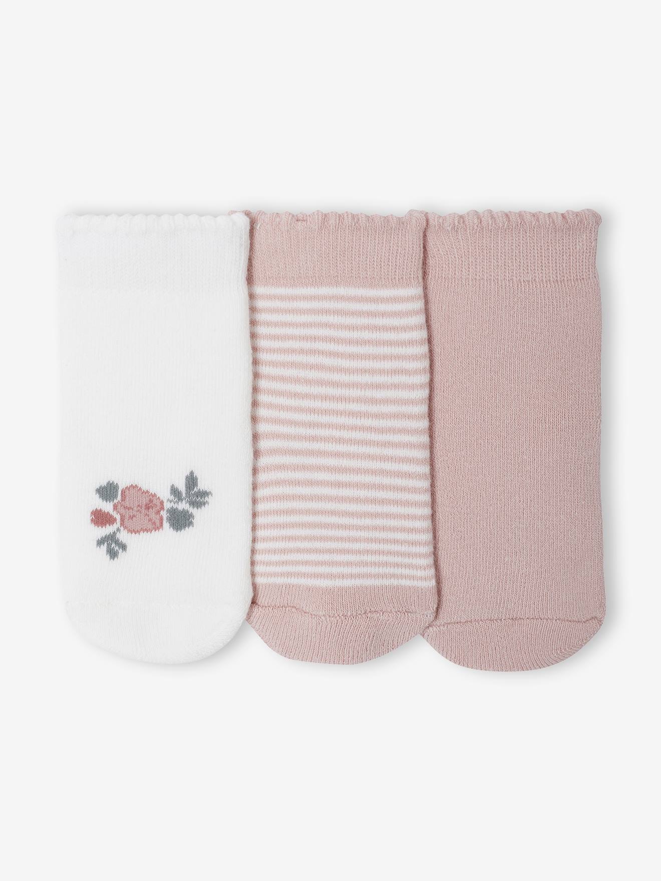 Lot De 5 Paires De Chaussettes Bébé Fille - Motifs Cœurs Et Inscription "Bisou" - 75% Coton - Taille 0-6 Mois Environ - Lavable 40°C