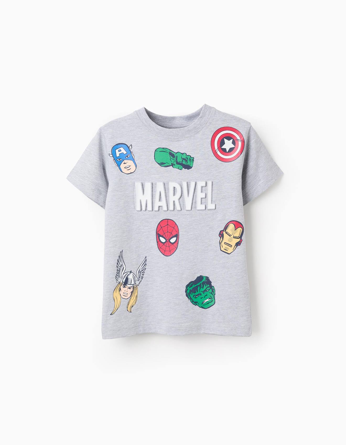 T-shirt En Coton Avec Motif Avengers Gris Clair