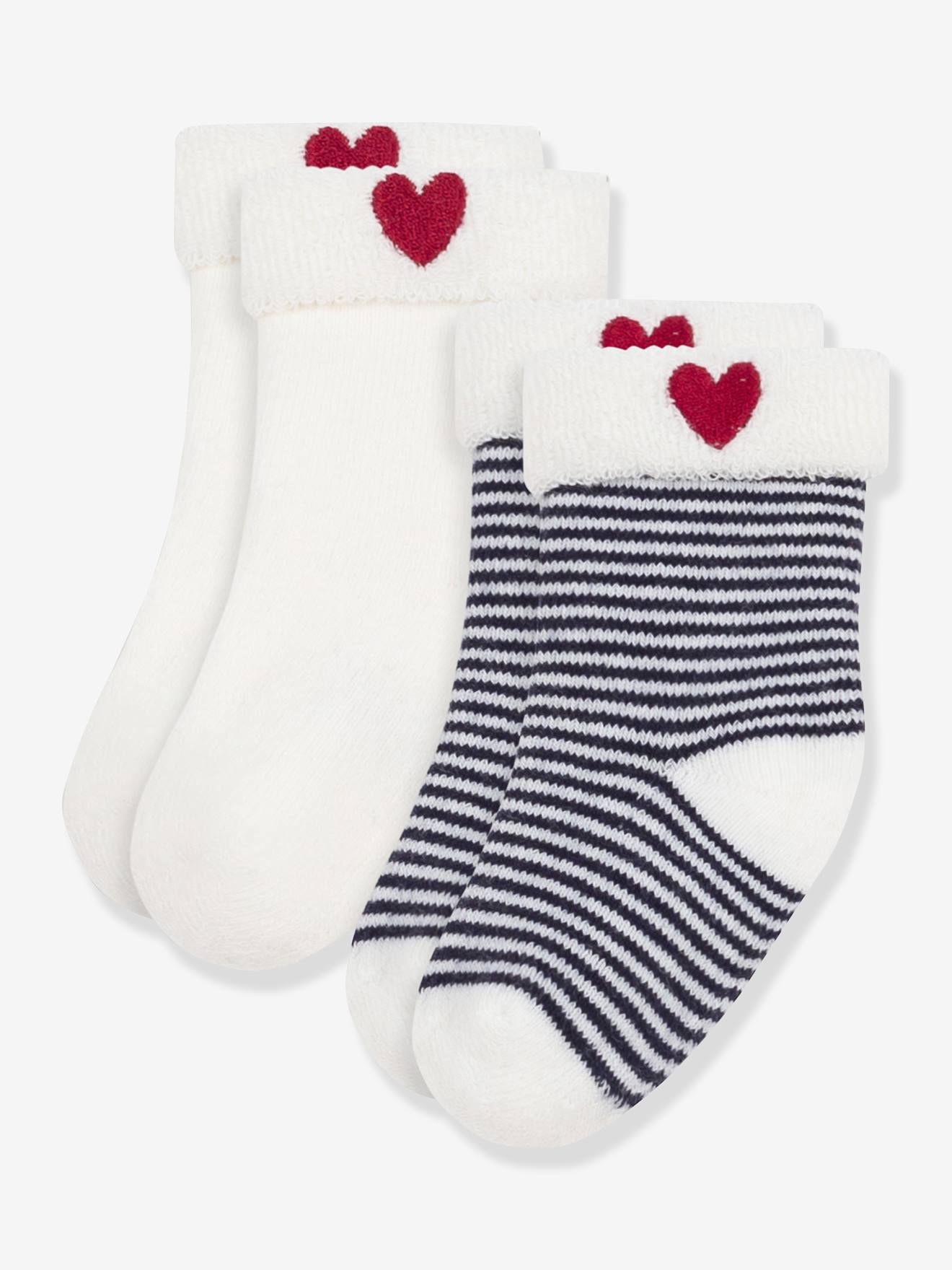 Lot de 2 paires chaussettes bébé en coton brodé marine