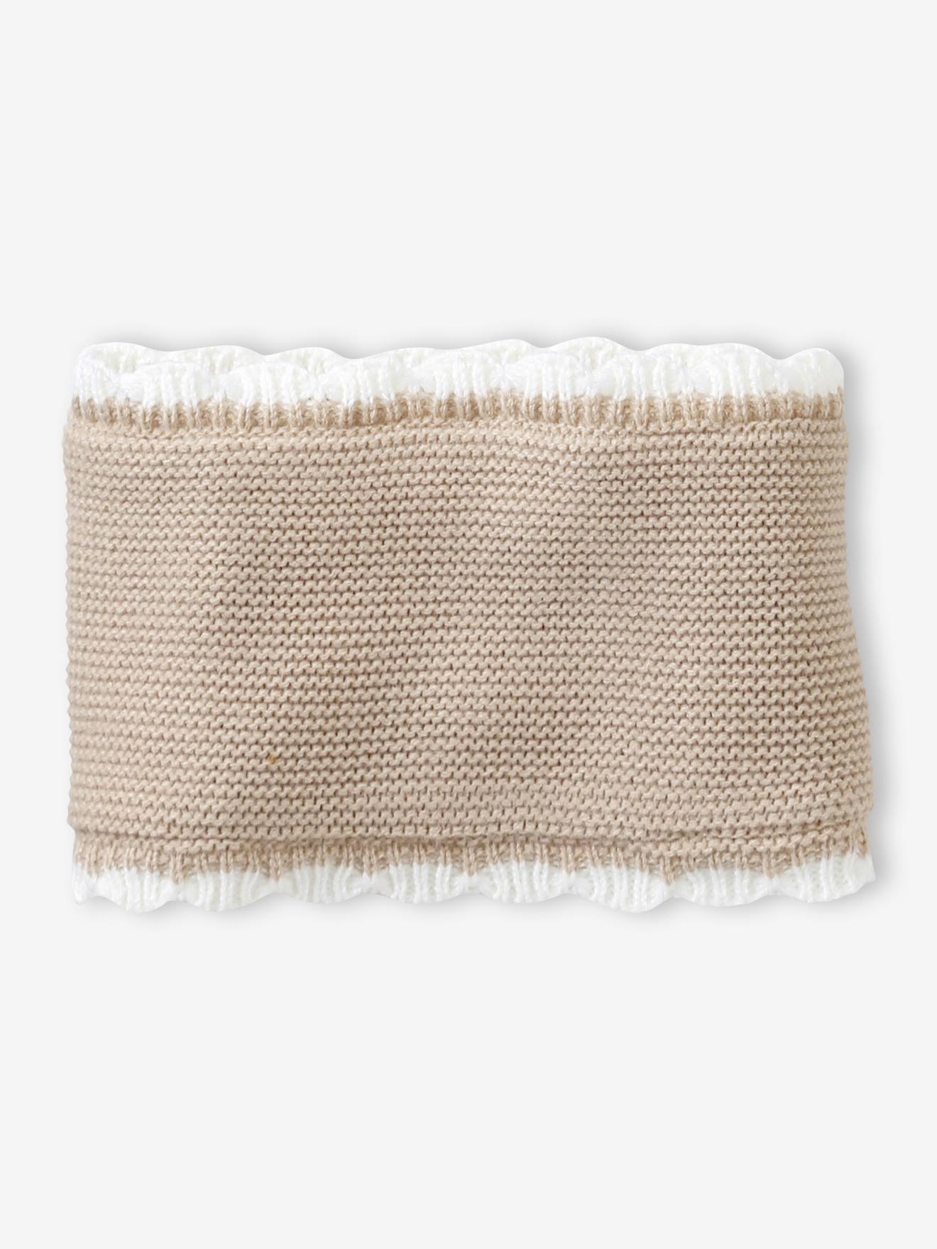 Ensemble festonné bonnet, snood et moufles bébé beige chiné (Vertbaudet) - Image 2