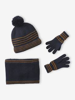 Ensemble rayé garçon bonnet + snood + moufles/gants  - vertbaudet enfant