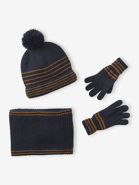 Garçon-Ensemble rayé garçon bonnet + snood + moufles/gants