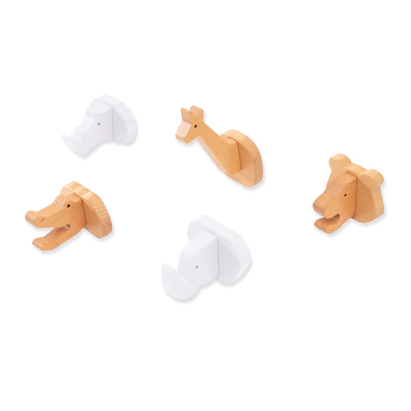 Lot 5 Crochets Mural Animaux Blanc