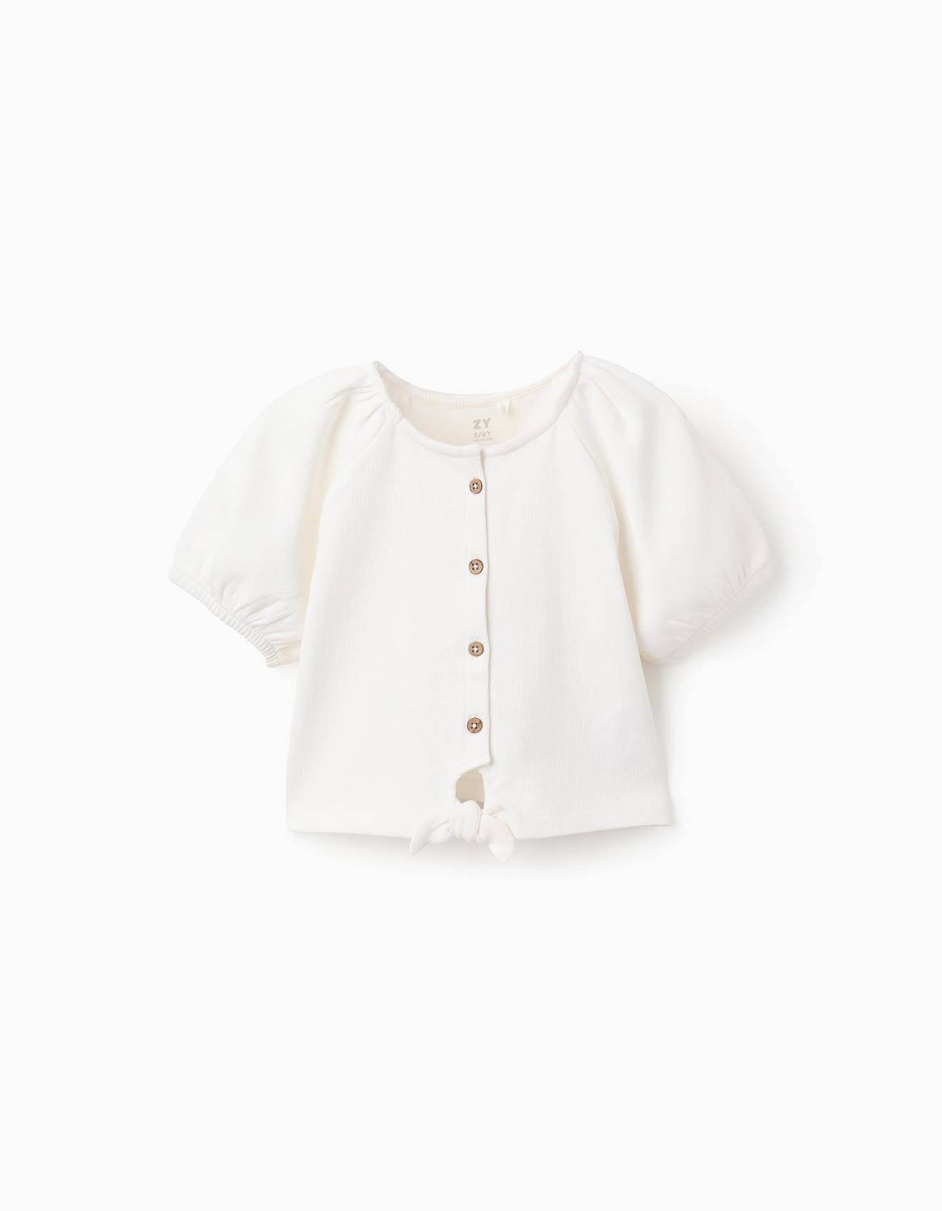 Top Côtelé Avec Boutons Et Nœud Beige Clair