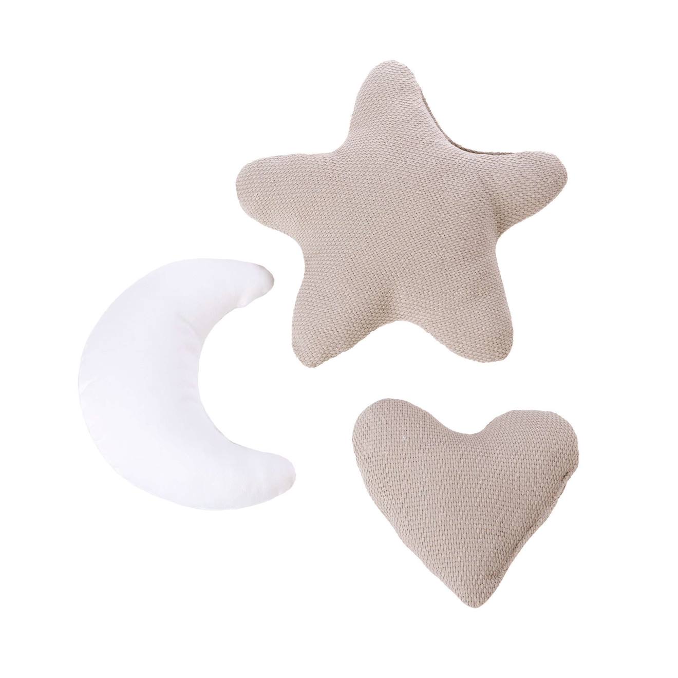 Set 3 Coussins Décoratifs (lune, Étoile, Cœur) Beige