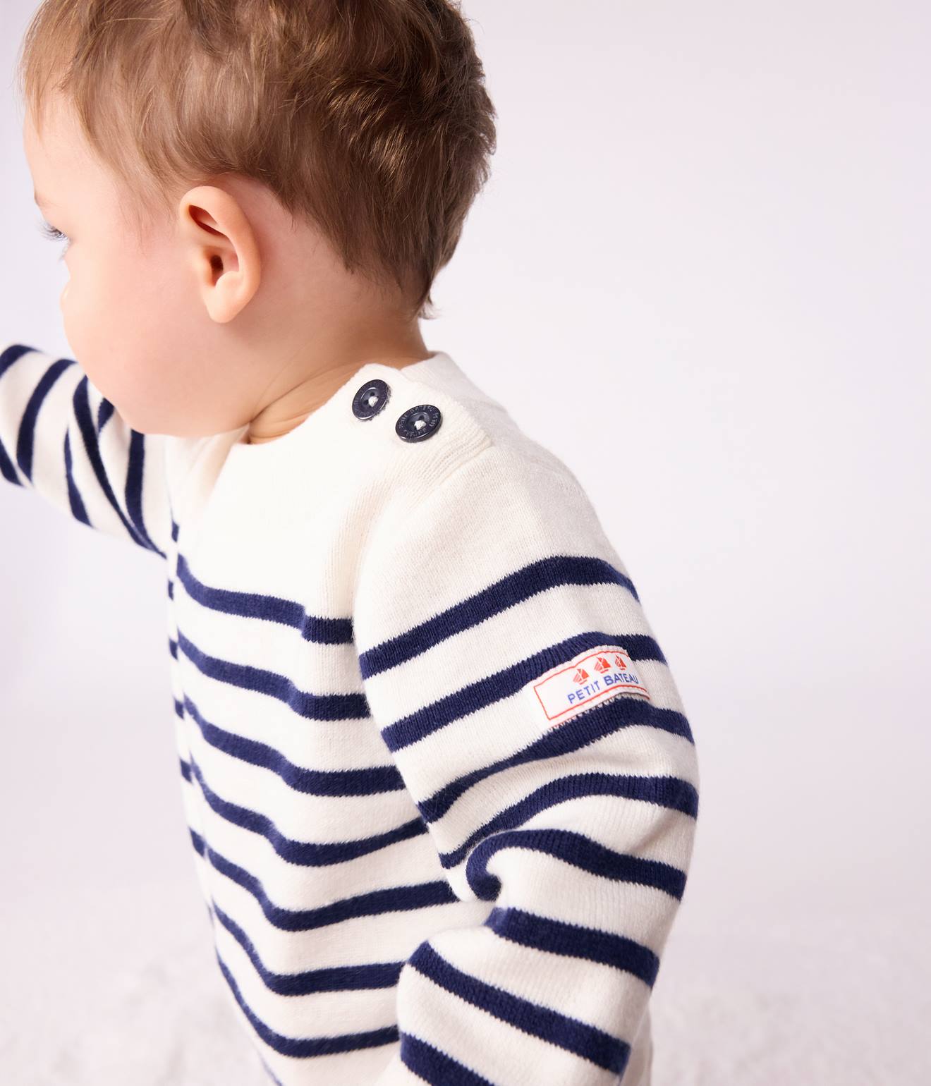 Pull marin bébé en laine et coton à rayures écru