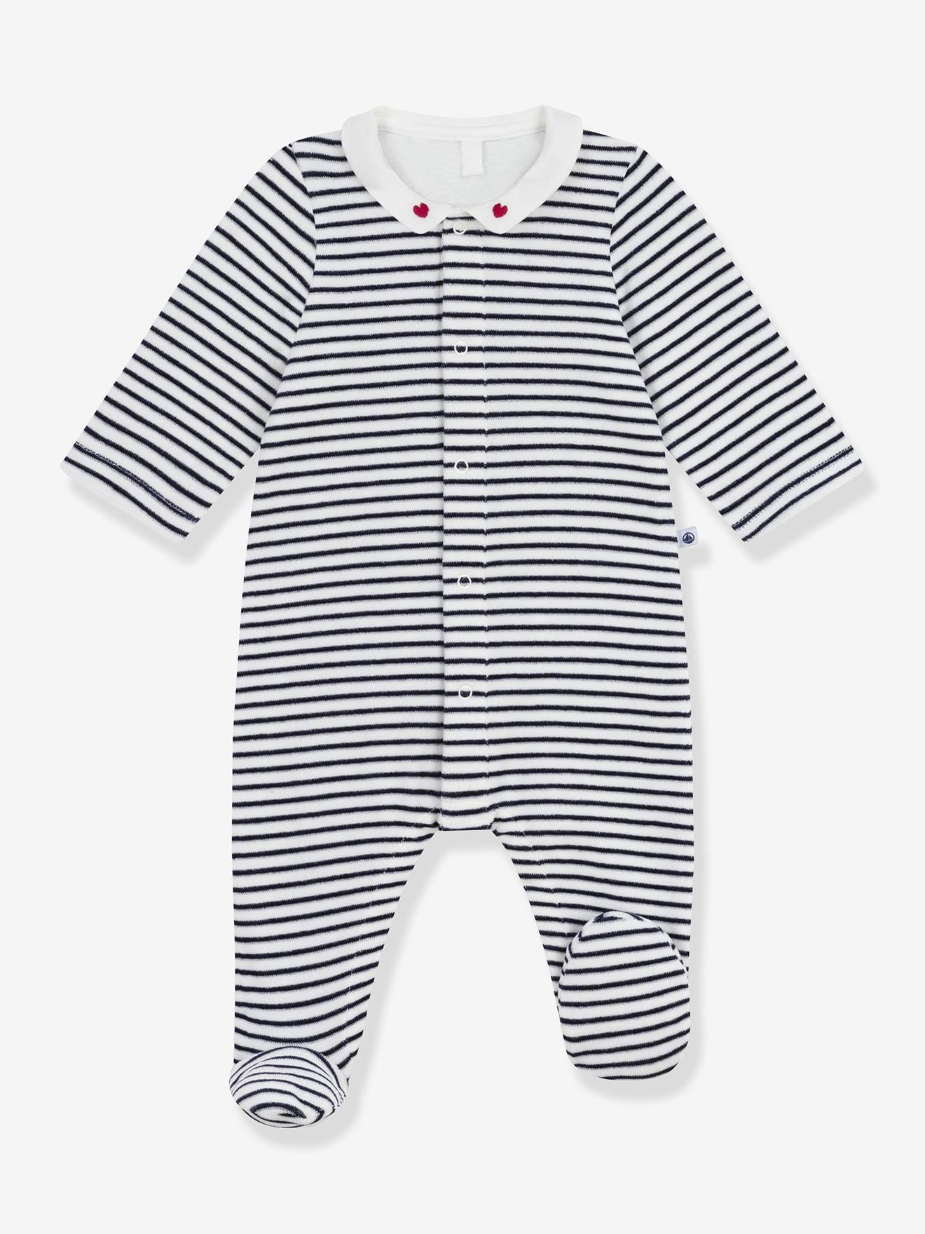 Pyjama bébé en velours à col imprimé marine (Petit Bateau) - Image 2