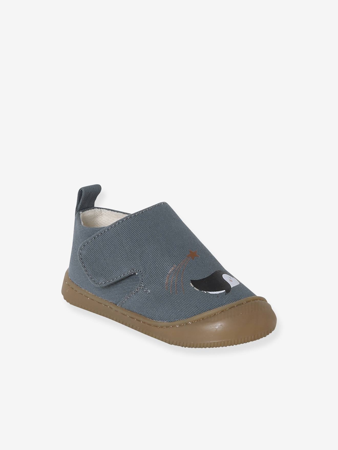 Chaussons à scratchs toile bébé bleu imprimé