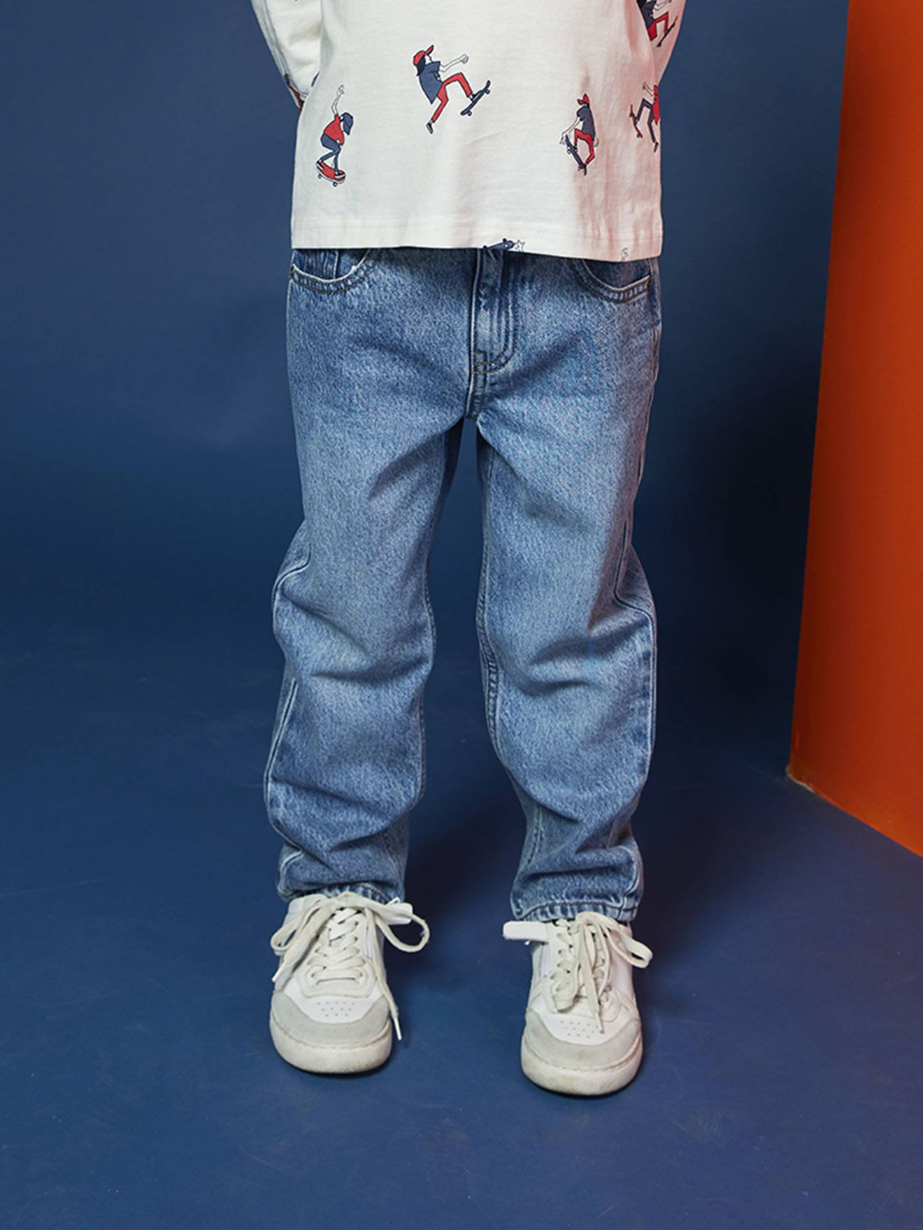 Jean Droit 5 Poches Garçon délavé double stone - Vertbaudet