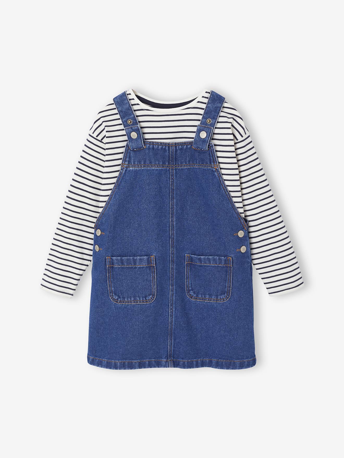 Ensemble fille robe salopette jean et tee shirt ray bleu moyen 19 €