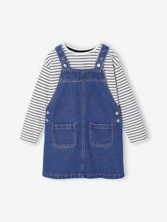 Ensemble fille robe salopette jean et tee shirt rayé   - vertbaudet enfant