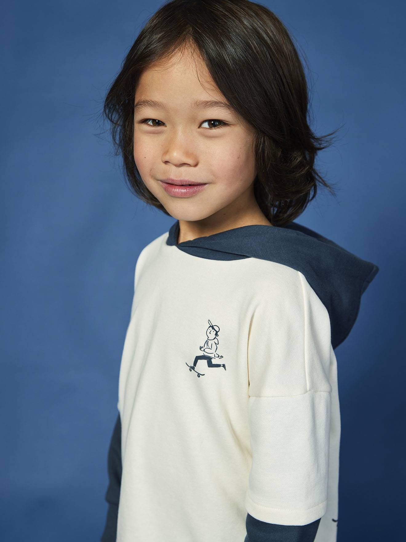 Sweat à capuche effet 2 en 1 print placé garçon écru