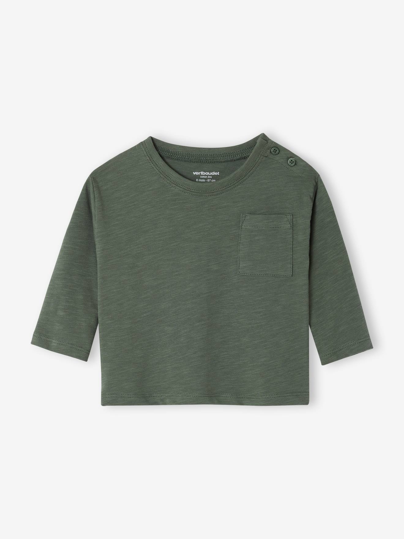T-shirt bébé Basics personnalisable manches longues boutonné sur l'épaule vert