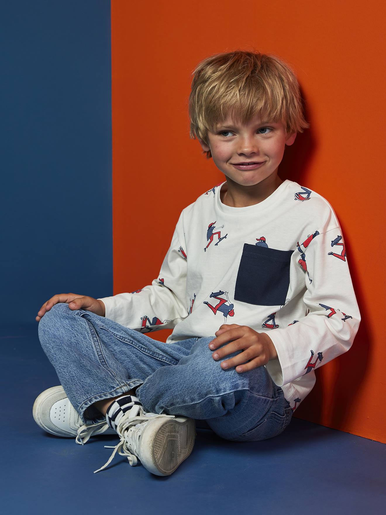 Tee-shirt manches longues HAPPY LA imprimé garçon blanc imprimé