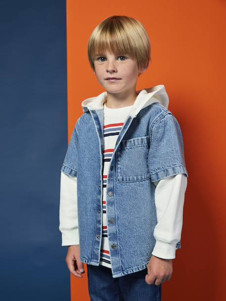 Garçon-Chemise-Chemise effet superposition avec capuche garçon