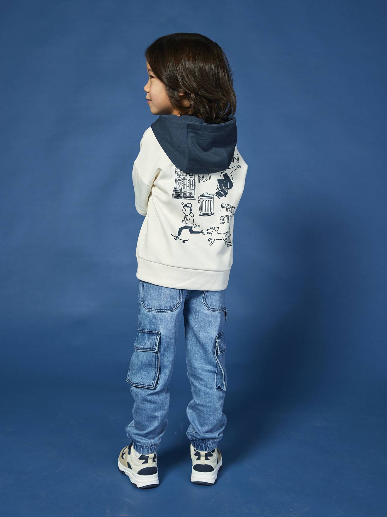 Sweat à capuche effet 2 en 1 print placé garçon écru